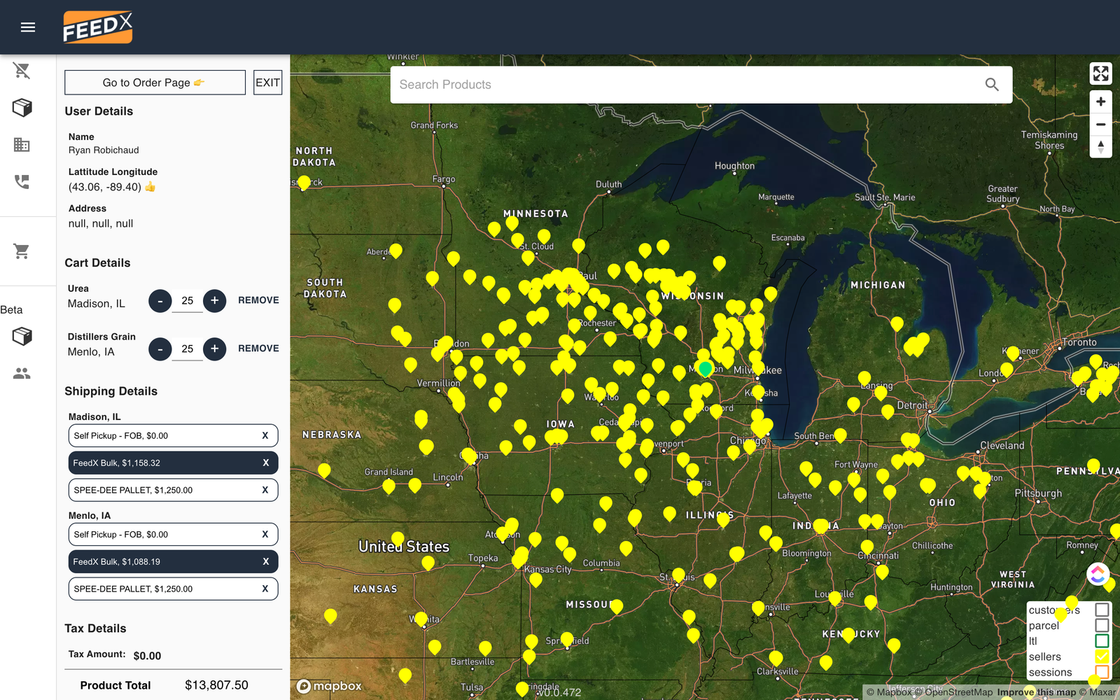 A screenshot of the FeedX admin dashboard showing logistics and trucking management features